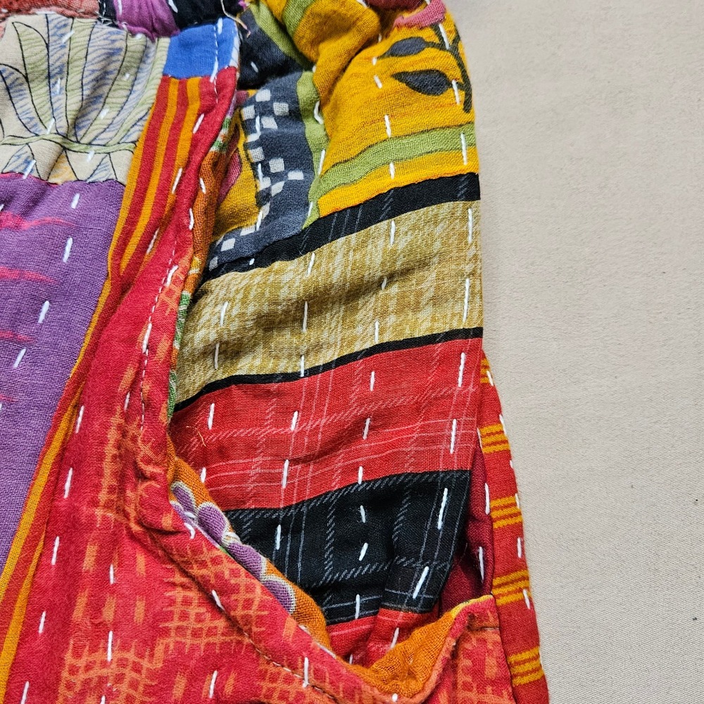 Boho Patchwork Wide Leg Pants S/M Comfy Funky Artsy Hippie Festival Colorful - Picture 8 of 12